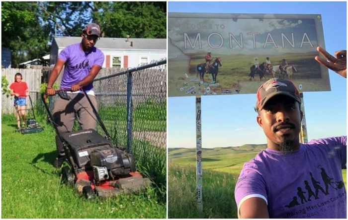 O homem corta um gramado em cada u.S. Estado, se torna viral