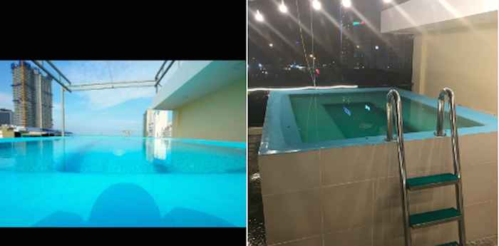 Touristen betrogen vom Bild des Infinity-Pools des Hotels, das ist wirklich ein Whirlpool